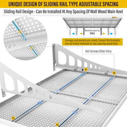 4Pack 2x3ft Adjustable Metal Garage Wall Shelving Heavy Duty Garage Storage Shelf Wall Mounted White (2x3ft-4Pack / White)