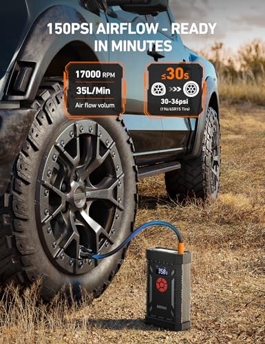 A30 4000A Portable Jump Starter with Air Compressor (4000A-Red)