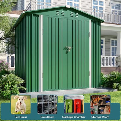 6 x 4 FT Outdoor Storage Shed (Green / 6' x 4' FT/Peaked-roof)