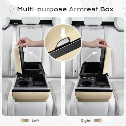Universal Car Center Console with Wireless Charging & Cup Holder (Wireless Charging / Beige)