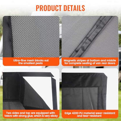 83''H x 59''W Van Bug Screen Side Door Sliding Door Window Covers with Magnetic Closure Car Window Screens for Mercedes Sprinter Motorhome Camper (Side Door,83''(H) x 59''(W))