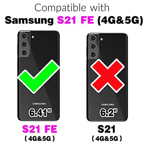 Compatible with Samsung Galaxy S21 FE 5G Wallet Case Screen Protector Crossbody Shoulder Strap Ring Buckle Stand Card Holder Phone Cover for S 21 EF S21FE5G UW S21FE 21S G5 6.4 inch Women Men Black (Black / for S21 FE)