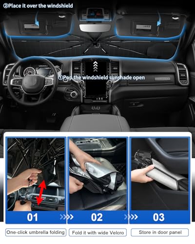 for 2026 Dodge Ram 1500 Car Windshield Sun Shade Umbrella (2019-2026 Ram 1500 2500 3500)