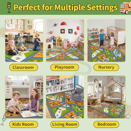 Kids Rug Play Mat (Green City2 / 5'3''x6'6'')