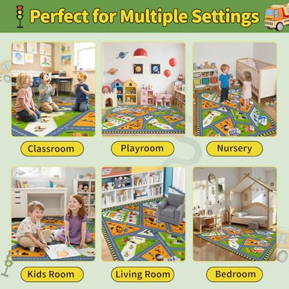 Kids Rug Play Mat (Green City2 / 5'3''x6'6'')
