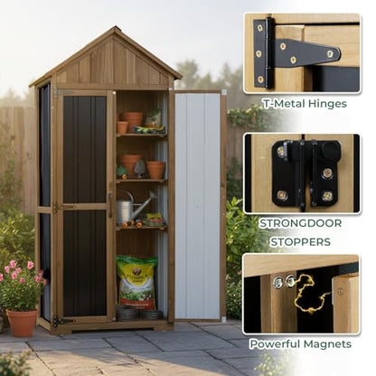 Outdoor Storage Cabinet with Shelf (Brown / 28"x13"x67")