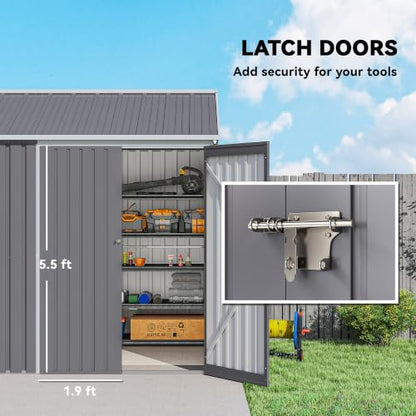 8' x 5.5' Outdoor Storage Shed Metal Garden Shed Window Gray (8' x 5.5' / Gray)