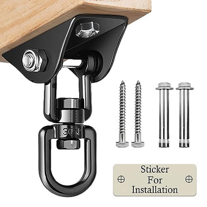 Heavy Duty Swing Hangers for Wooden Sets 2000 LB Capacity Hammock Hanger 360 Swivel Stainless Steel Swing Hardware Accessories 1 Packs for Porch Playground Yoga Heavy Bag (Black / 1 Pack)