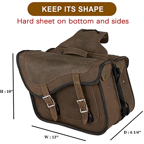 Naked Cowhide Leather Motorcycle Saddle Bags Throw Over Saddlebags (Vintage Brown 26L No Studs & Braided)