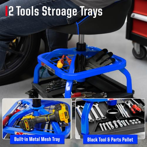 Rolling Shop Stool with Wheels (Blue)