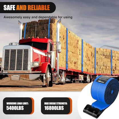 Truck Straps 4" x 30' Heavy Duty Tie Down with Flat Hooks (10Pcs 4in x 30ft Truck Straps Blue)
