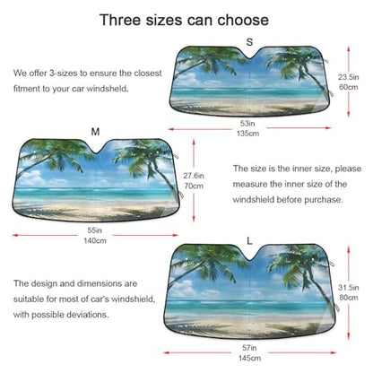 Car Windshield Sun Shade Beach with Palm Trees Blue Sky02 Foldable Car Front Windshield Sunshade Blocks UV Rays Sun Visor Sun Heat Protection for Car Truck SUV to Keep Your Vehicle Cool (Small / Beach with Palm Trees)