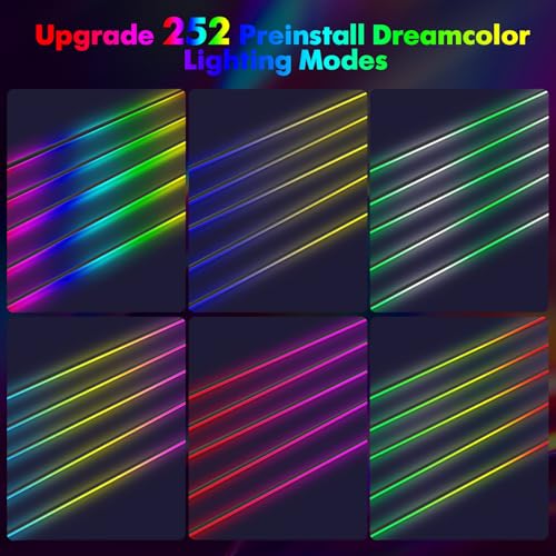 Dreamcolor Acrylic Car Interior Lights 18 in 1 RGB Car Ambient Lighting Kit APP Control Zoned Control System 252 Color Modes DIY 16 Million Colors Music Sound Active Neon Light Kits New Version (dreamcolor 18 lights(new))