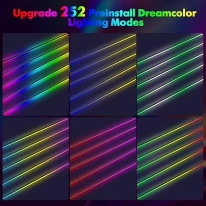 Dreamcolor Acrylic Interior Car Lights 6 in 1 RGB LED Strip Lights with APP Control 252 Color Modes DIY Fiber Optic Ambient Lighting Kits Music Car Neon Light Kits New Version (dreamcolor 6 lights(new))