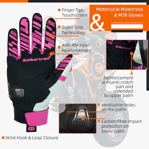 SPS 2 Unisex Touchscreen Road Racing Motorcycle MTB Sports Gloves Also fit BMX MX ATV Mountain Bike Bicycle Cycling Off (Pink SPS-2 / S Adult)