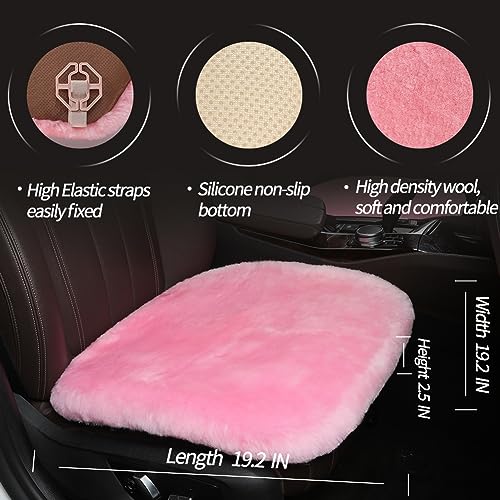 Genuine Sheepskin Car Seat Cushion Seat Covers for Cars Trucks SUV Comfort Seat Protector Pad for Car Driver Seat Car Accessories for Women 19.2 X 19.2 in (Pink / Front Seat Cushion-1 Pc)