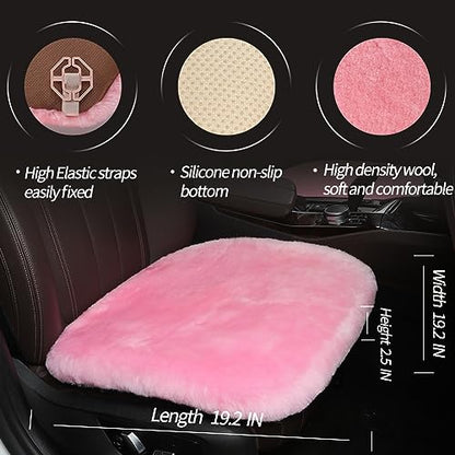 Genuine Sheepskin Car Seat Cushion Seat Covers for Cars Trucks SUV Comfort Seat Protector Pad for Car Driver Seat Car Accessories for Women 19.2 X 19.2 in (Pink / Front Seat Cushion-1 Pc)