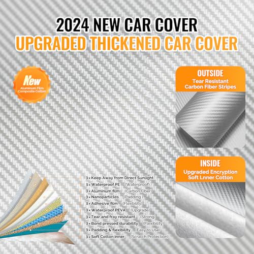 30 Layers Car Cover for Automobiles All Weather Waterproof (Silver / Fit Sedans 191"-200")