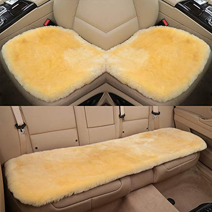 Genuine Sheepskin Car Rear Seat Cover for Fuzzy Fur Wool Cushion (Golden Yellow)