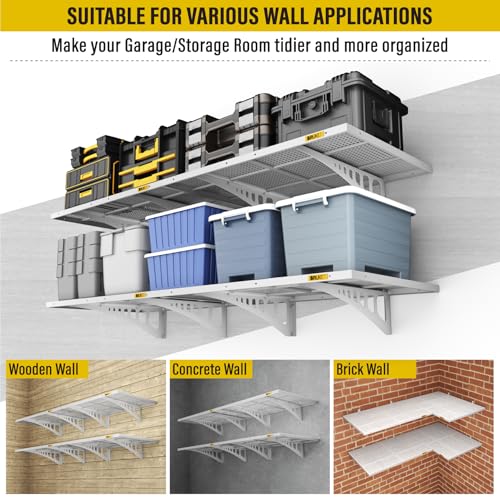 4Pack 2x3ft Adjustable Metal Garage Wall Shelving Heavy Duty Garage Storage Shelf Wall Mounted White (2x3ft-4Pack / White)