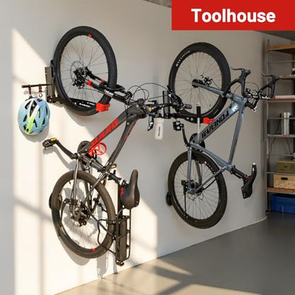 Bike Wall Mount Rack Adjustable & Foldable Garage Bike Rack with Swivel Design & 2 Storage Hooks (Type A：2 Pack)