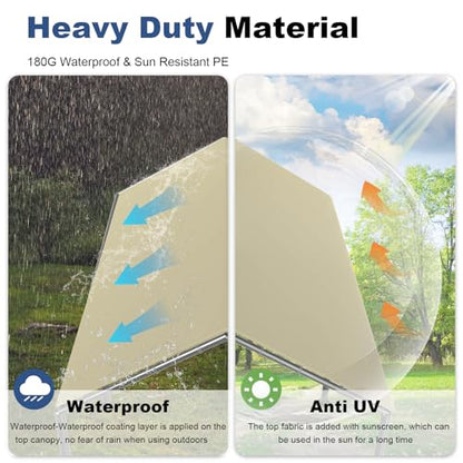 10'x20' Outdoor Heavy Duty Carport Storage Shed Portable Garage Boat Shelter Party Tent Waterproof & UV Galvanized Protected Tarp Beige (Beige / 10x20 FT（No Side）)