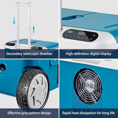 Car Fridge 40Quart（36L） Portable 12 Volt Car Refrigerator Cooler with Wheels&Bluetooth Speaker&Handle&Battery Powered (36L / Blue)