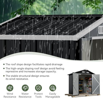 6x4 FT Shed Outdoor Storage Shed (Black / 6'x4')