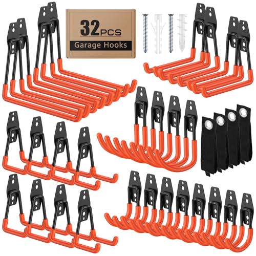 32 Pack Heavy Duty Wall Mount Garage Hooks (32 Pack Orange)