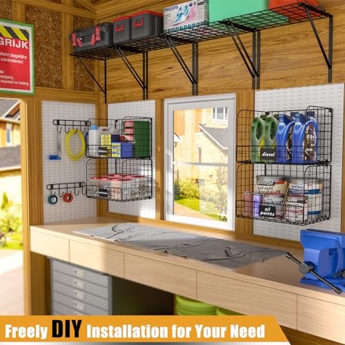 2 Pack Garage Shelves Wall Mounted with Wire Baskets