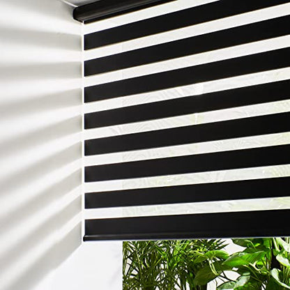 Cordless Zebra Blinds for Windows Free (24"w X 72"h / Black)