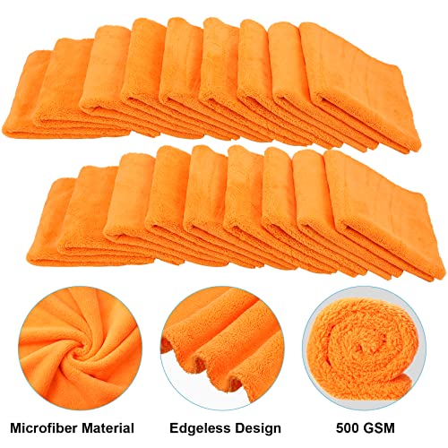 30 Pcs 16 x 16 Inch Edgeless Microfiber Plush Towels for Cars Detailing Drying Wash Polishing Absorbent Cleaning Cloths (Orange / 16 x 16 Inch)
