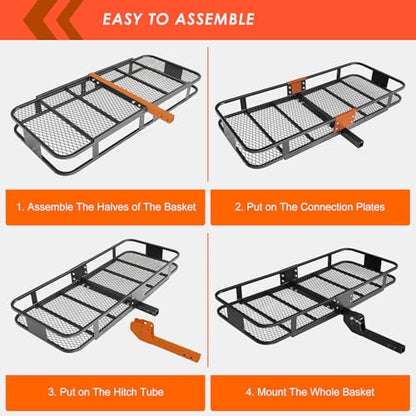 Hitch Mount Cargo Carrier Rack Basket 60"*25"*6"+Waterproof Bag 25 Cu.Ft (60"*25"*6")
