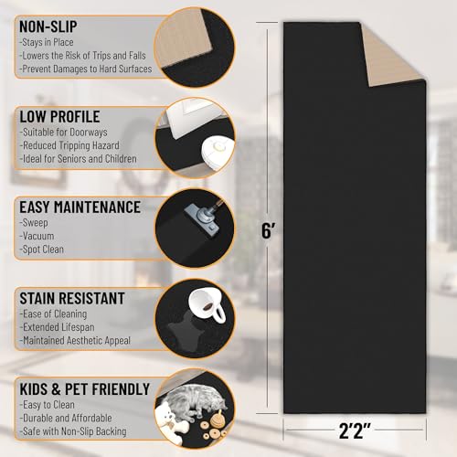 2x6 Runner Rugs for Hallway (Solid Black)