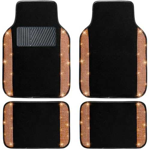 Bling Car Floor Mats Full Set (Orange Diamond / Car Floor Mats (4 Pieces))