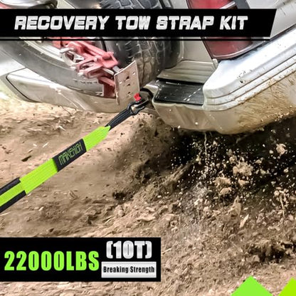 Tow Strap Heavy Duty with Hooks (‎‎Green Strap with Shackles / 2"×16ft)