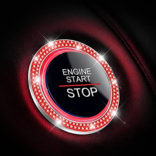 2PCS Zinc Alloy Rhinestone Engine Start Button Rings (Red)