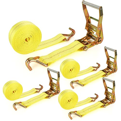 4 Pack 2 Inch Ratchet Straps Heavy Duty 16ft Tie Down Straps Ratchet with Double J Hook (15ft)