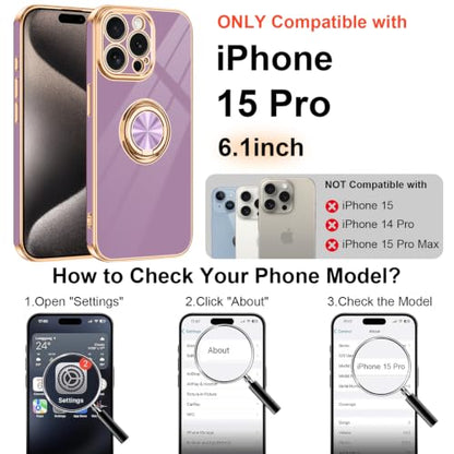 Designed for iPhone 15 Pro Case with Ring Stand Slim Purple (Purple / 6.1'' iPhone 15 Pro)