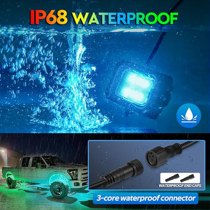 C2 MAX 8 Pods RGB+IC Chasing Rock Lights with Wiring Switch Kit (8 Pods Kit)