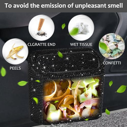 Bling Car Trash Can with Lid (Black/Black Rhinestone)