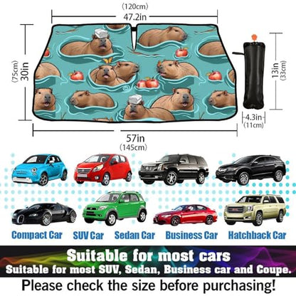 Cute Capybara Print Car Sunshade Umbrella Capybaras Windshield Sun Shade for Car Retractable Umbrella Sunshades for Front Window Cute Sun Shades Cover Visor Portector Block UV Rays (One Size / Style15)