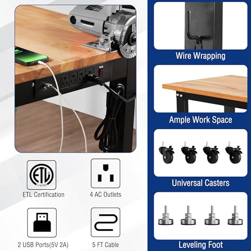 48" Adjustable Workbench with Wheels and Leveling Foot (48"x22" 2-IN-1 Workbench)