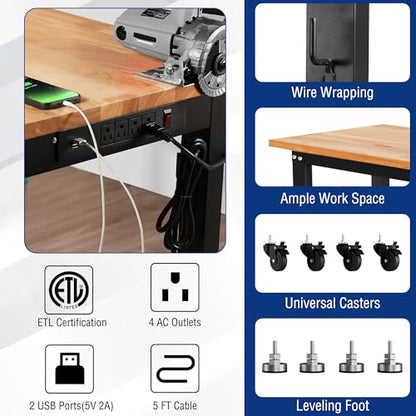 48" Adjustable Workbench with Wheels and Leveling Foot (48"x22" 2-IN-1 Workbench)