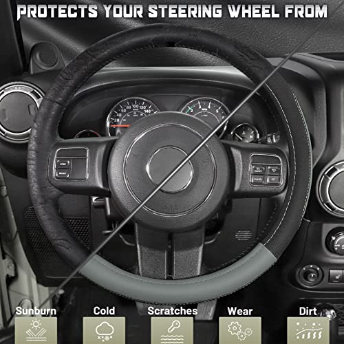 Car Steering Wheel Cover for F150 Tundra Range Rover 15.5" (Large size[15 1/2''-16''] / Black and Gray)
