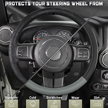Car Steering Wheel Cover for F150 Tundra Range Rover 15.5" (Large size[15 1/2''-16''] / Black and Gray)