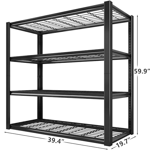 40" W Storage Shelves with Wire Mesh Panels for Garage Organization (Black)