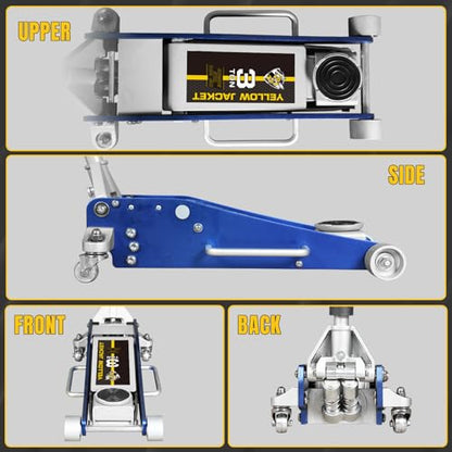Floor Jack 3 Ton Hydraulic Low Profile Aluminum and Steel Racing Car Jack with Fast Lifting Dual Pump for SUV (Blue / 3T low profile dual pump)