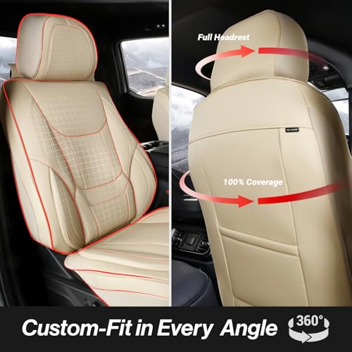 Premium Custom Fit Truck Car Seat Covers Full Set Seat Waterproof (X80 (See Vehicle Size Chart) / Full Set - Beige)