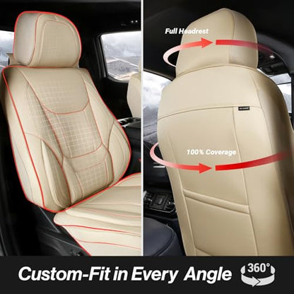 Premium Custom Fit Truck Car Seat Covers Full Set Seat Waterproof (X80 (See Vehicle Size Chart) / Full Set - Beige)